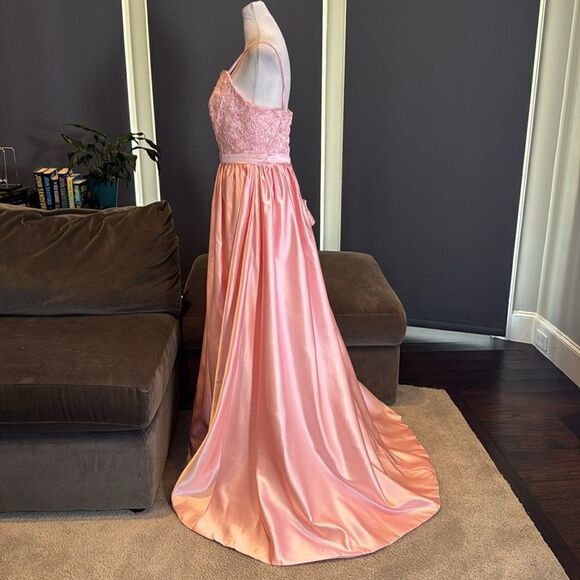 Women’s Pink Spaghetti Strap FullLength Leg Slit Formal Party Prom Dress Size 10 - Picture 8 of 11